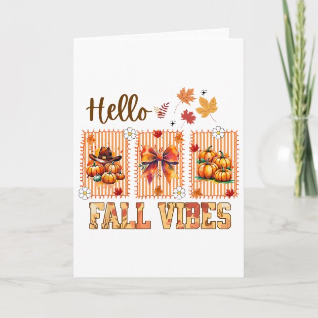 Hello Fall Vibes Coquette Bow Pumpkin Spice Thanks Card (Front)