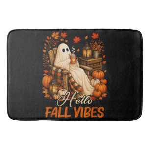 Hello Fall Vibes Ghost Cute Autumn Pumpkin Bath Mat