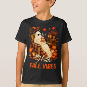 Hello fall vibes ghost cute autumn pumpkin spooky T-Shirt