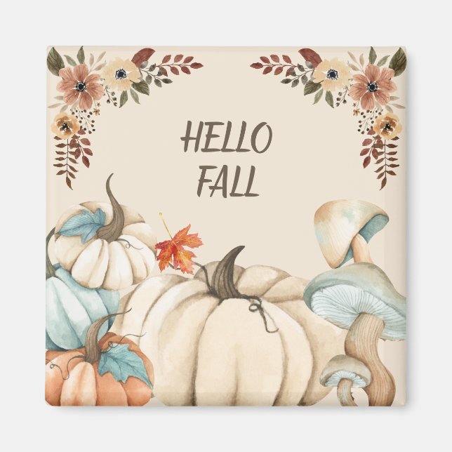 Hello Fall Watercolor Pumpkins and Flowers  Magnet (Front)