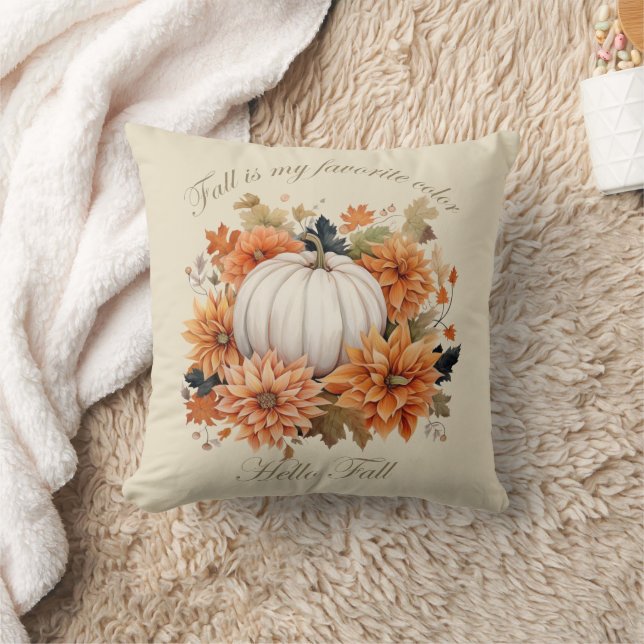 Hello Fall watercolor wildflowers autumn leaves Cushion (Blanket)