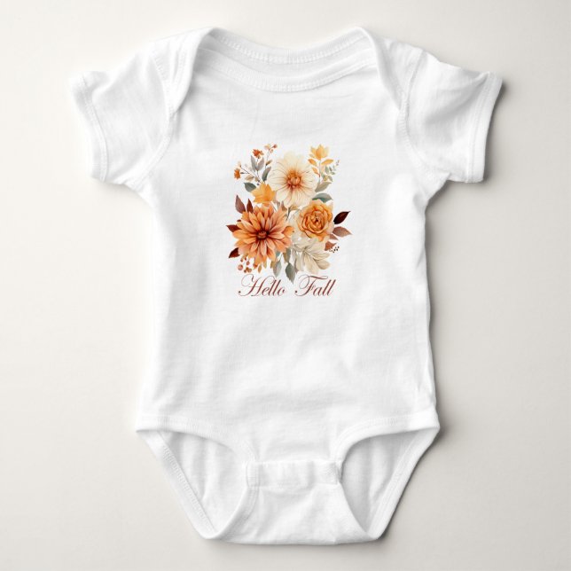 Hello fall Watercolor wildflowers leaves autumn Baby Bodysuit (Front)