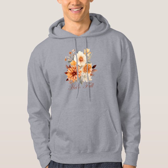 Hello fall Watercolor wildflowers leaves autumn Hoodie (Front)