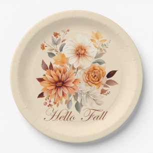 Hello fall Watercolor wildflowers leaves autumn Paper Plate