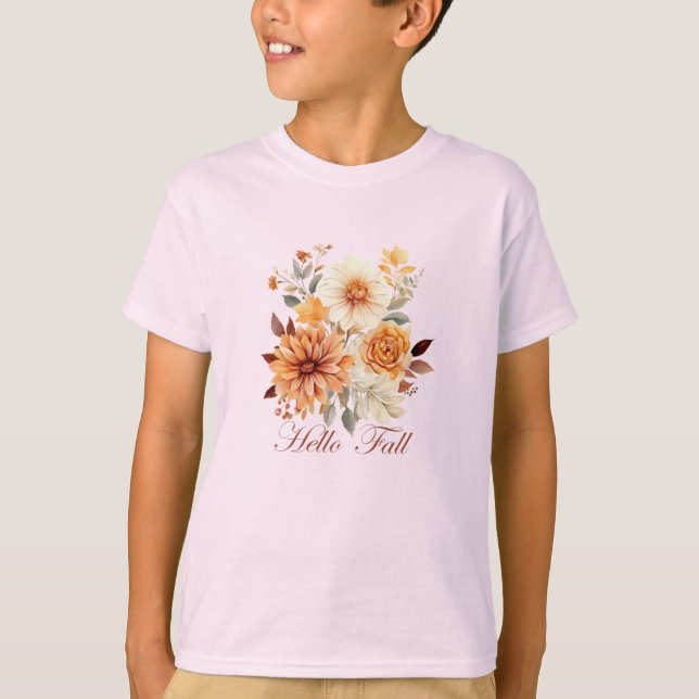Hello fall Watercolor wildflowers leaves autumn T-Shirt (Front)