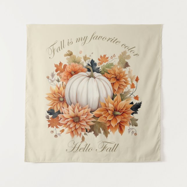 Hello fall Watercolor wildflowers leaves autumn Tapestry (Front)