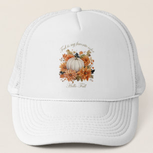 Hello fall watercolor wildflowers leaves autumn trucker hat