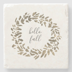 Hello Fall Welcome Wreath Autumn Decor Stone Coaster