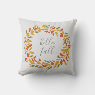 Hello Fall Welcome Wreath Throw Pillow