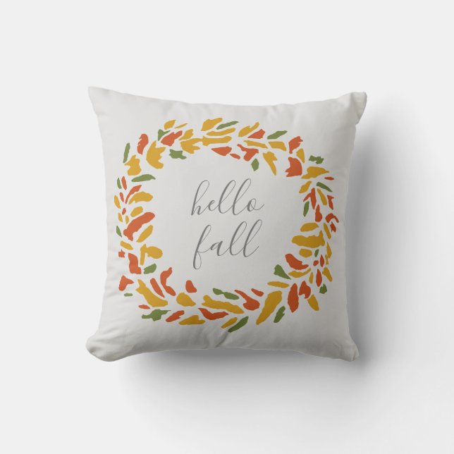 Hello Fall Welcome Wreath Throw Pillow (Front)