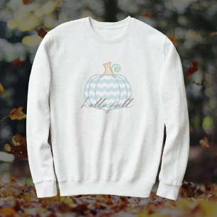 Hello Fall - White + Blue Chevron Autumn Pumpkin Sweatshirt