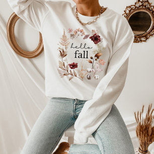 Hello Fall Wildflower and Autumn Leaves Sweatshirt