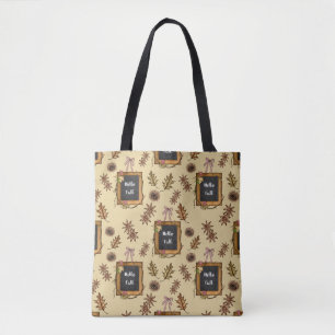 Hello Fall with Autumn Leaves Tote Bag