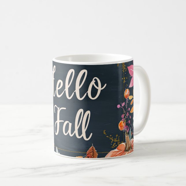 Hello Fall with flowers Coffee Mug (Front Right)