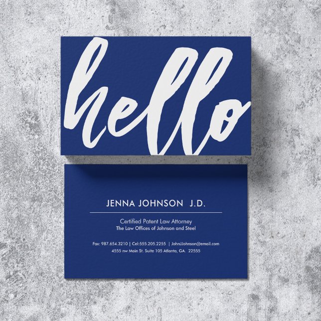 Hello | Fancy Script Navy Blue Business Card (Creator Uploaded)