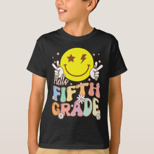 Hello Fifth Grade Hippie Smile Face 5th Grade Back T-Shirt