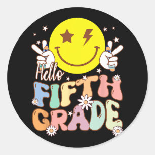 Hello Fifth Grade Hippie Smile Face 5th Grade Byck Classic Round Sticker