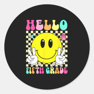 Hello fifth grade retro smile face back to school classic round sticker