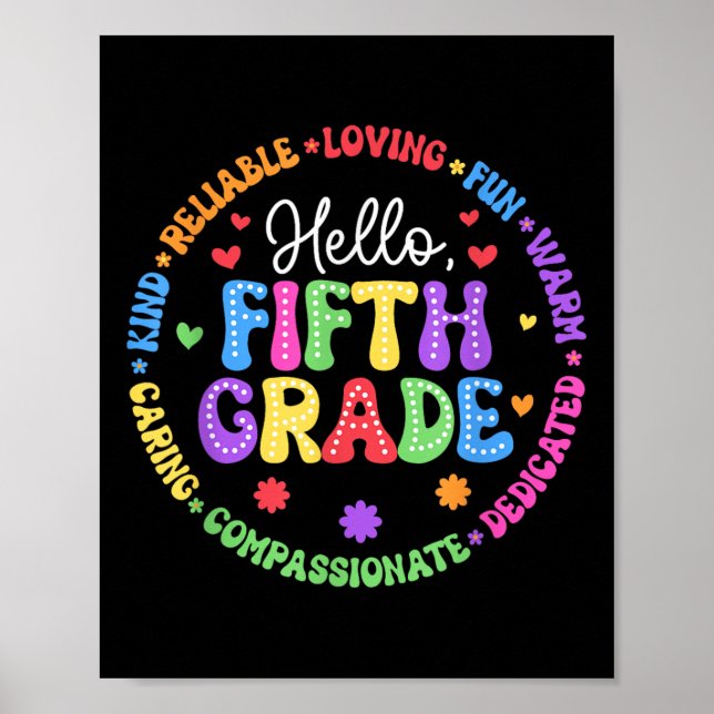 Hello Fifth Grade Team Groovy 5th Grade First Day  Poster (Front)