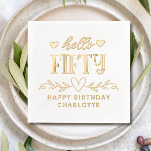 Hello Fifty Botanical Personalised 50th Birthday Foil Napkins
