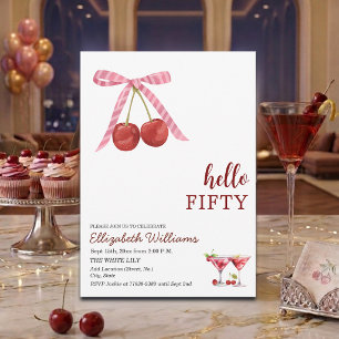 Hello Fifty Cherry Martini Birthday Party Invitation