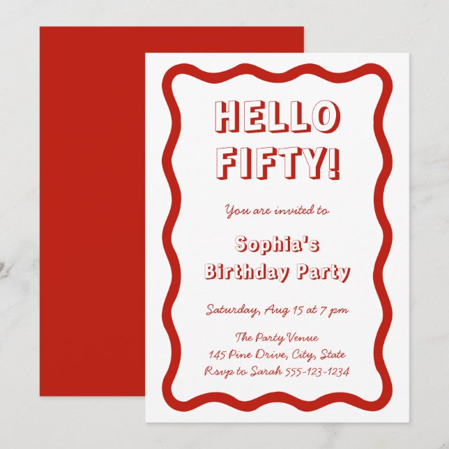 Hello Fifty Handwritten Retro 50th Birthday Party Invitation (Front/Back)