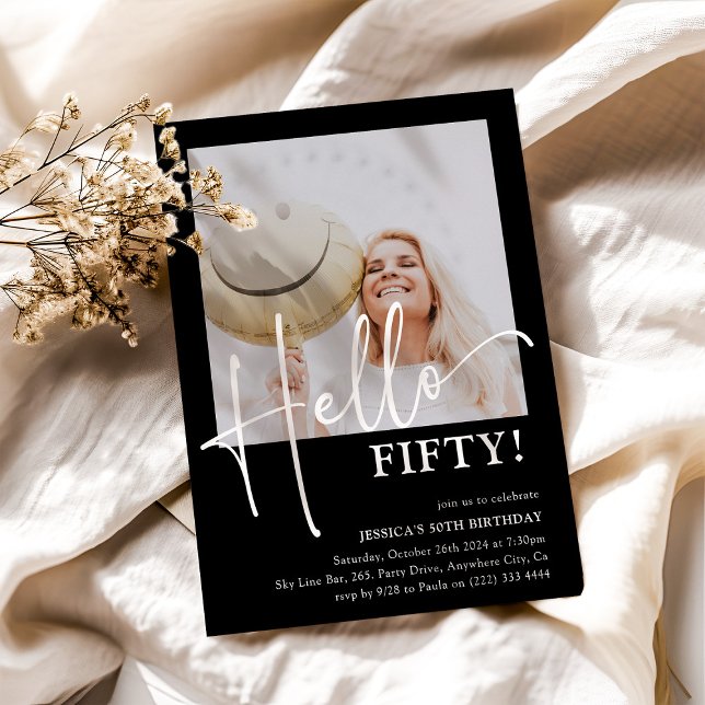 Hello FIFTY! Minimal 50th Birthday Party Invitation (Creator Uploaded)