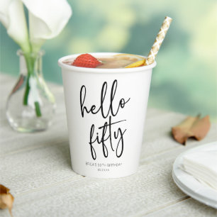 Hello Fifty Minimalist 50th Birthday Party Paper Cups