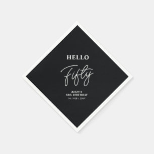 Hello Fifty Modern Black 50th Birthday Party Napkin