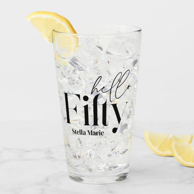 Hello fifty modern minimal elegant 50th birthday glass (Front Ice)