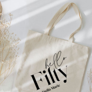 Hello fifty modern minimal elegant 50th birthday tote bag