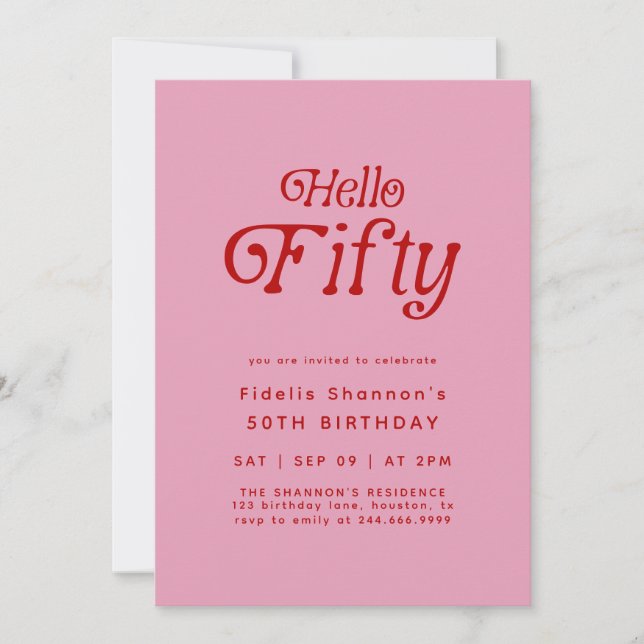 Hello Fifty Modern Retro 50th Birthday  Invitation (Front)