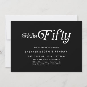 Hello Fifty Modern Retro 50th Birthday Invitation