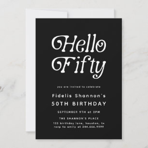 Hello Fifty Modern Retro 50th Birthday Invitation