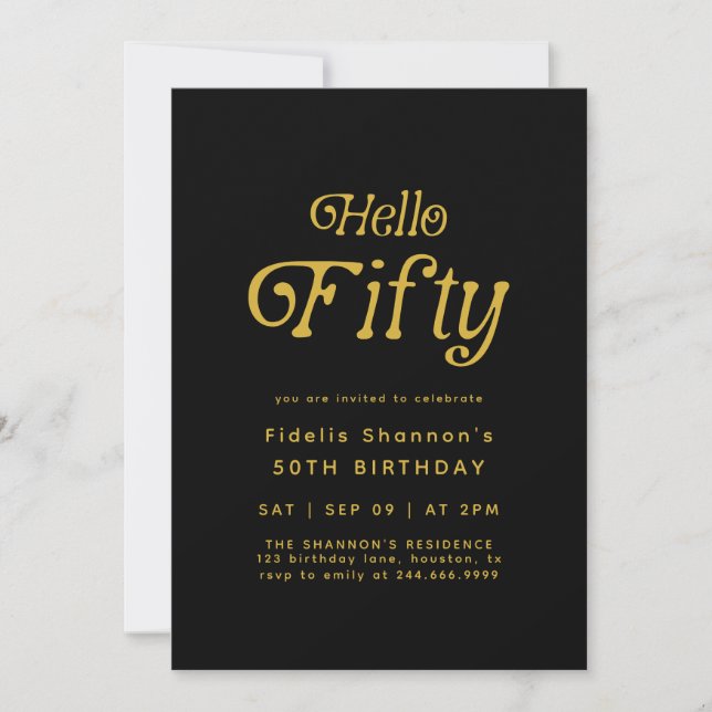 Hello Fifty Modern Retro 50th Birthday  Invitation (Front)
