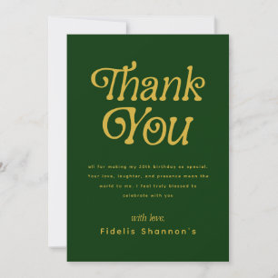 Hello Fifty Modern Retro 50th green and gold Thank You Card