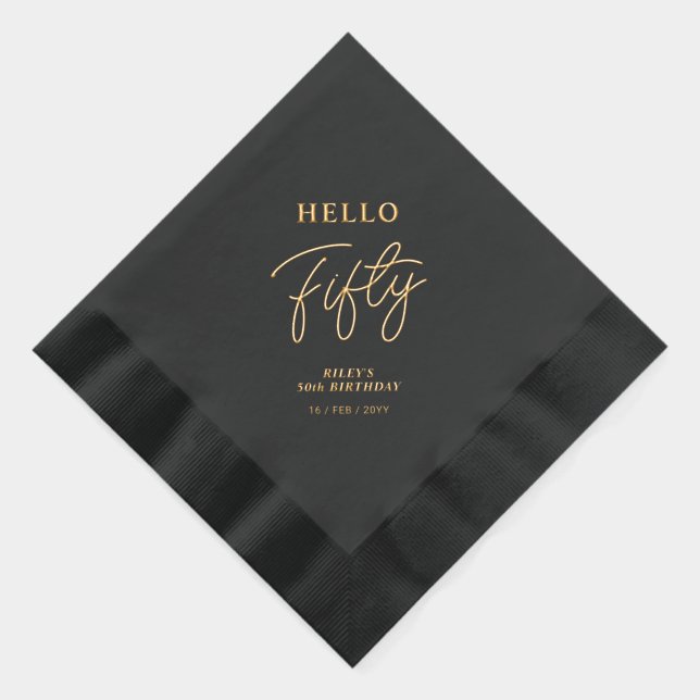 Hello Fifty | Modern Script 50th Birthday Party Foil Napkins (Right)