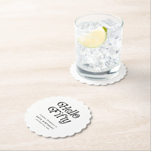 Hello Fifty Retro 50th Birthday Party Paper Coaster