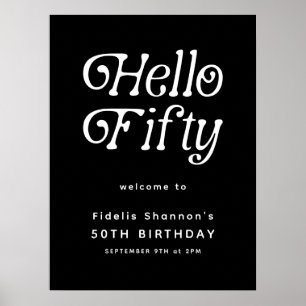 Hello Fifty Retro   50th Birthday Welcome Sign