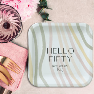 Hello Fifty Simple 50th Birthday Paper Plate