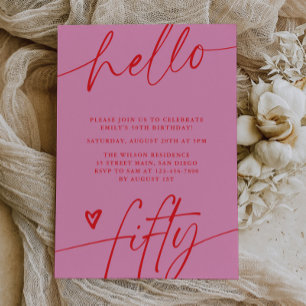 Hello Fifty, Typography Script 50th Birthday Party Invitation