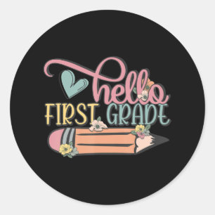 Hello First Grade 1st Grade Back To School Boys G Classic Round Sticker