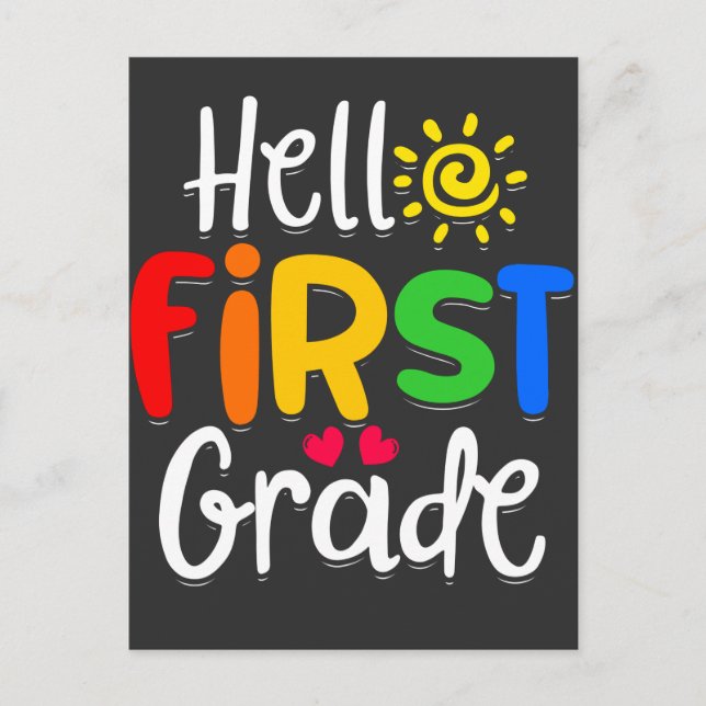 Hello First Grade 1st Grade Back to School Kid Postcard (Front)