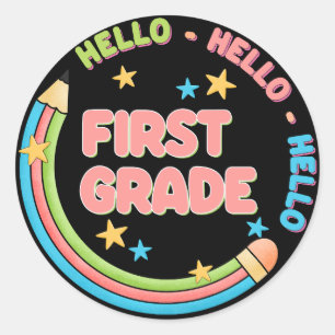 Hello first grade back to school classic round sticker
