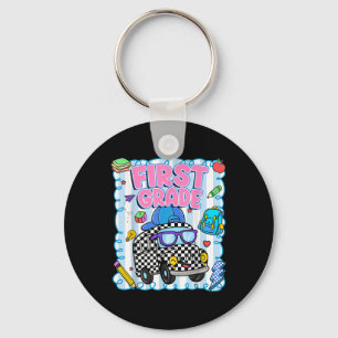Hello First Grade Bus School Teacher Student Back  Key Ring