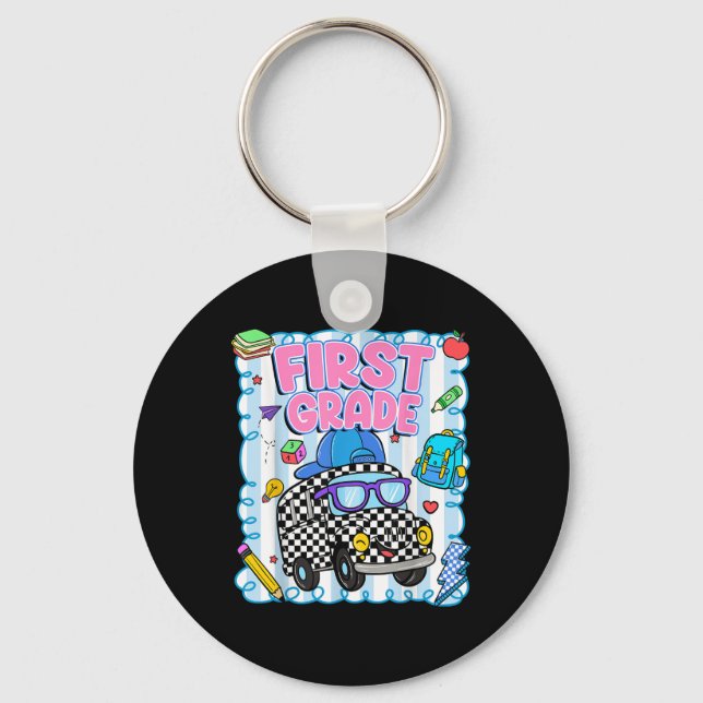 Hello First Grade Bus School Teacher Student Back  Key Ring (Front)
