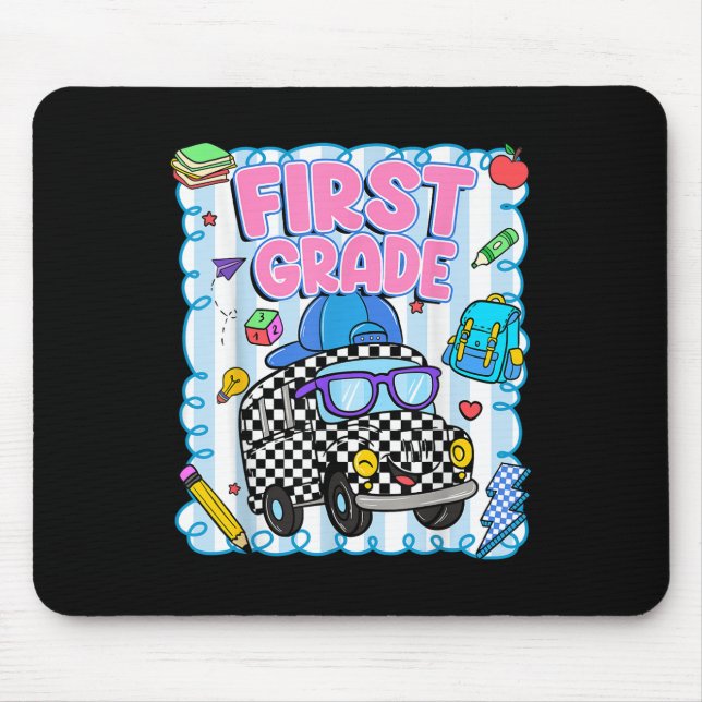 Hello First Grade Bus School Teacher Student Back  Mouse Pad (Front)