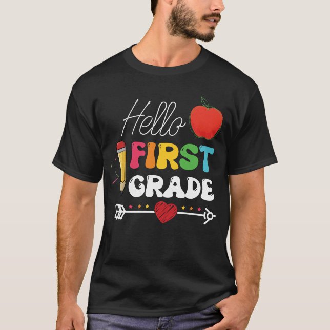 Hello First Grade Heart Apple T-Shirt (Front)