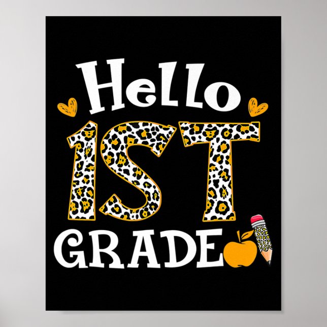 Hello First Grade Leopard print 1st Grade Back To  (Front)