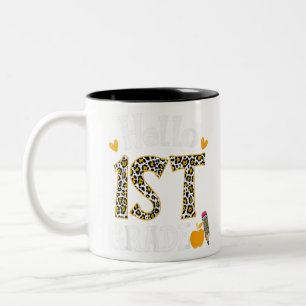 Hello First Grade Leopard print 1st Grade Back To Two-Tone Coffee Mug
